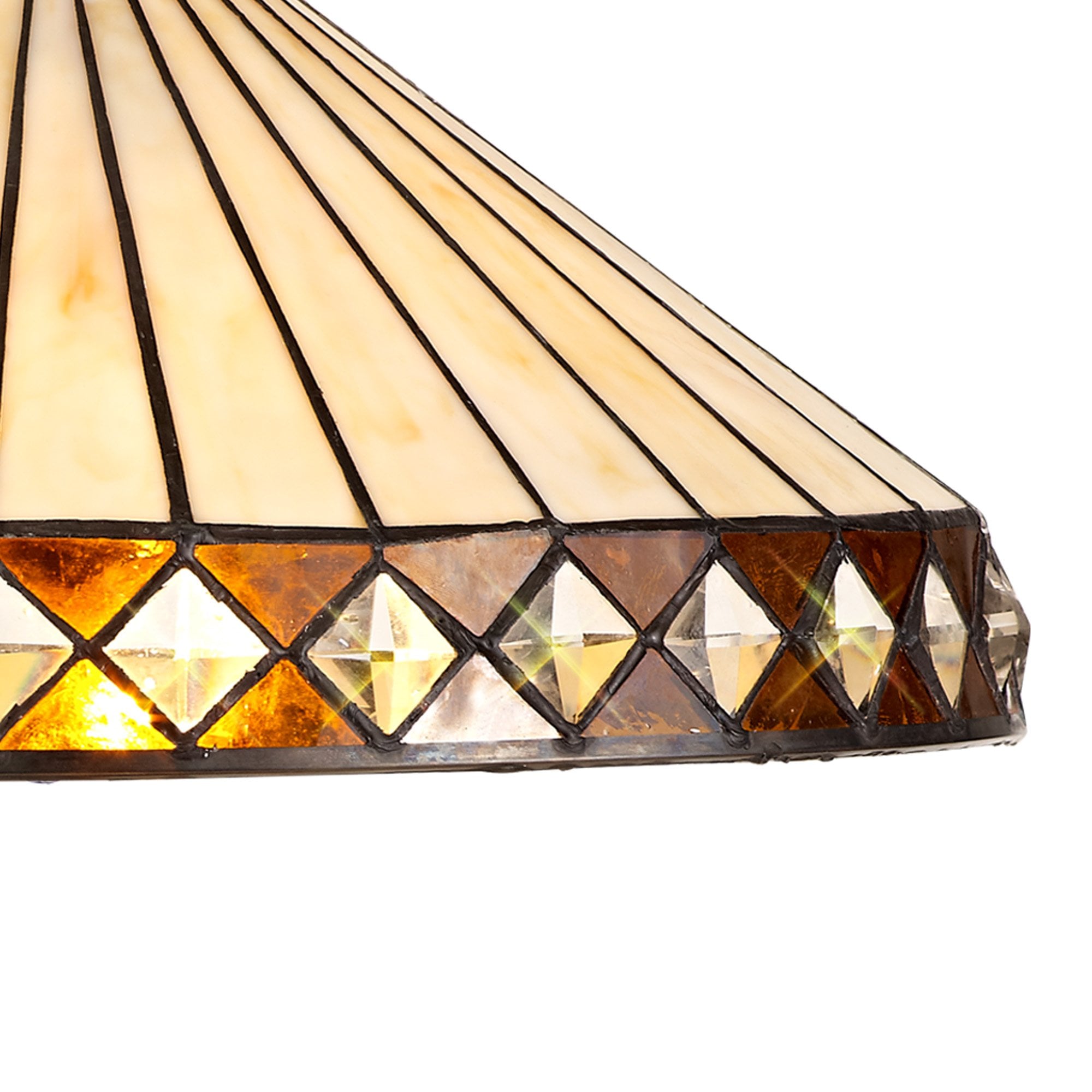 NLK02319 Tink 2 Light Down Lighter Pendant With 40cm Tiffany Shade Amber/Chrome/Crystal/Aged Antique Brass