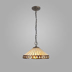 NLK02329 Tink 3 Light Down Lighter Pendant With 40cm Tiffany Shade Amber/Chrome/Crystal/Aged Antique Brass