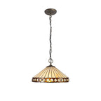 NLK02329 Tink 3 Light Down Lighter Pendant With 40cm Tiffany Shade Amber/Chrome/Crystal/Aged Antique Brass