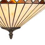 NLK02339 Tink 3 Light Semi Ceiling With 40cm Tiffany Shade Amber/Chrome/Crystal/Aged Antique Brass