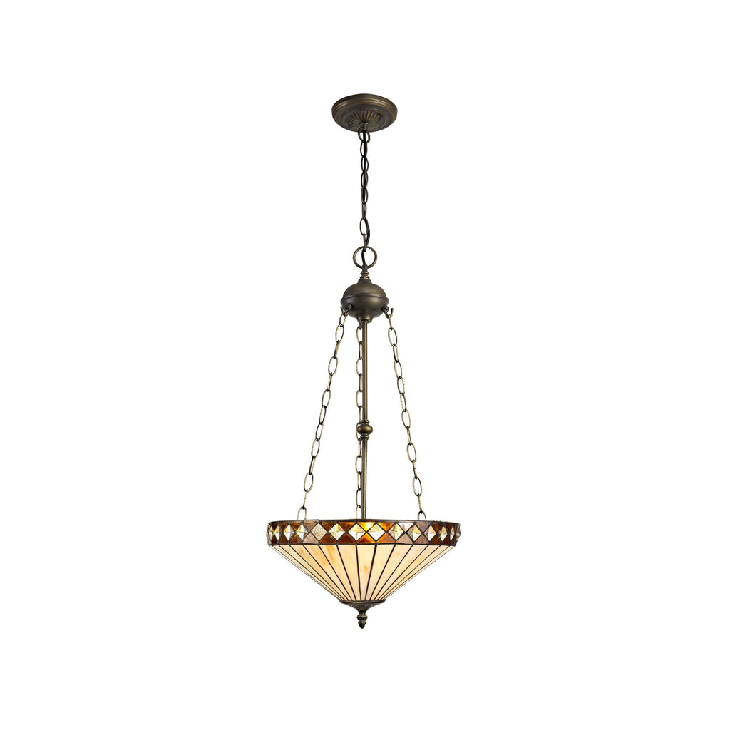 NLK02349 Tink 3 Light Up Lighter Pendant With 40cm Tiffany Shade Amber/Chrome/Crystal/Aged Antique Brass