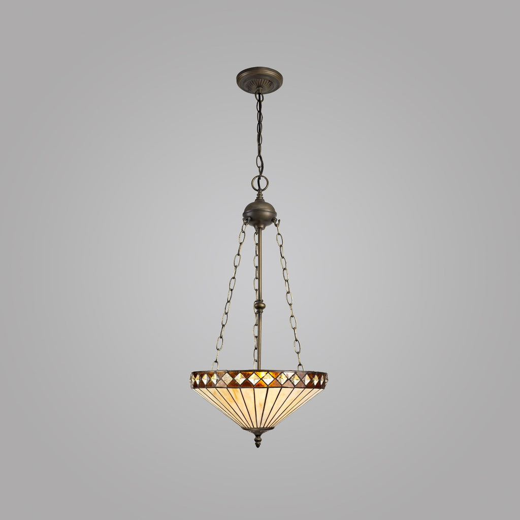 NLK02349 Tink 3 Light Up Lighter Pendant With 40cm Tiffany Shade Amber/Chrome/Crystal/Aged Antique Brass