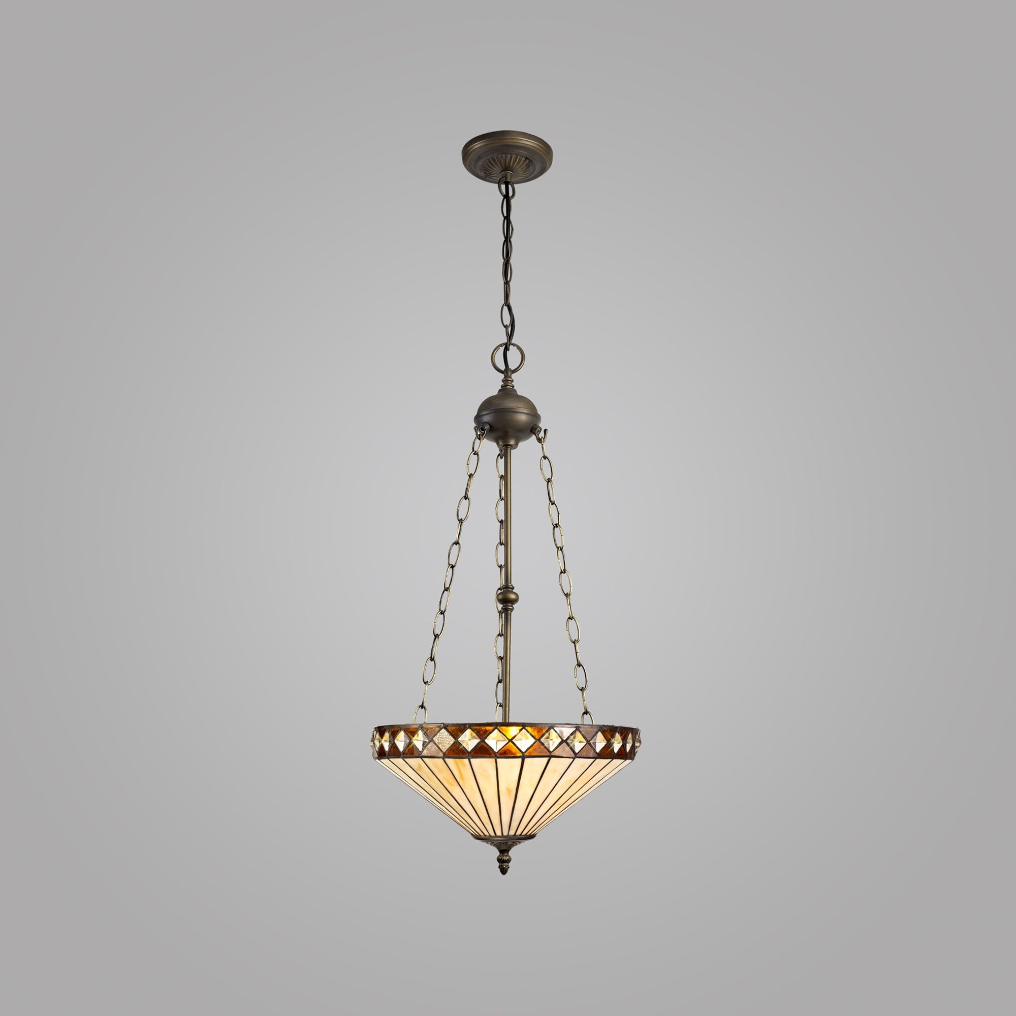 NLK02349 Tink 3 Light Up Lighter Pendant With 40cm Tiffany Shade Amber/Chrome/Crystal/Aged Antique Brass