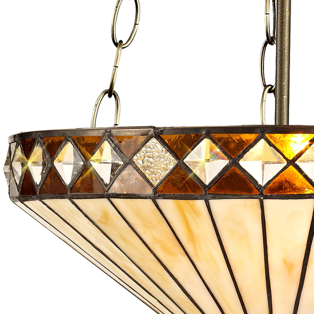 NLK02349 Tink 3 Light Up Lighter Pendant With 40cm Tiffany Shade Amber/Chrome/Crystal/Aged Antique Brass