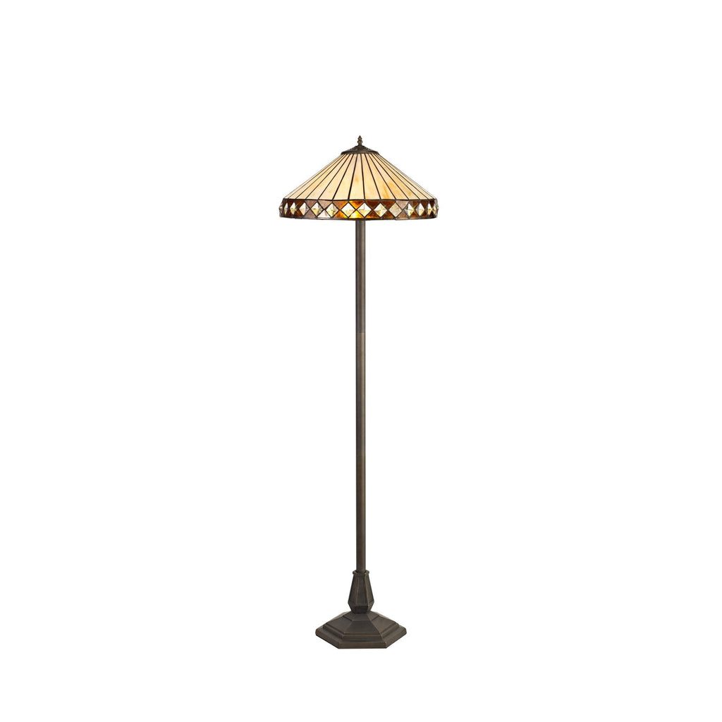 NLK02359 Tink 2 Light Octagonal Floor Lamp With 40cm Tiffany Shade Amber/Chrome/Crystal/Aged Antique Brass