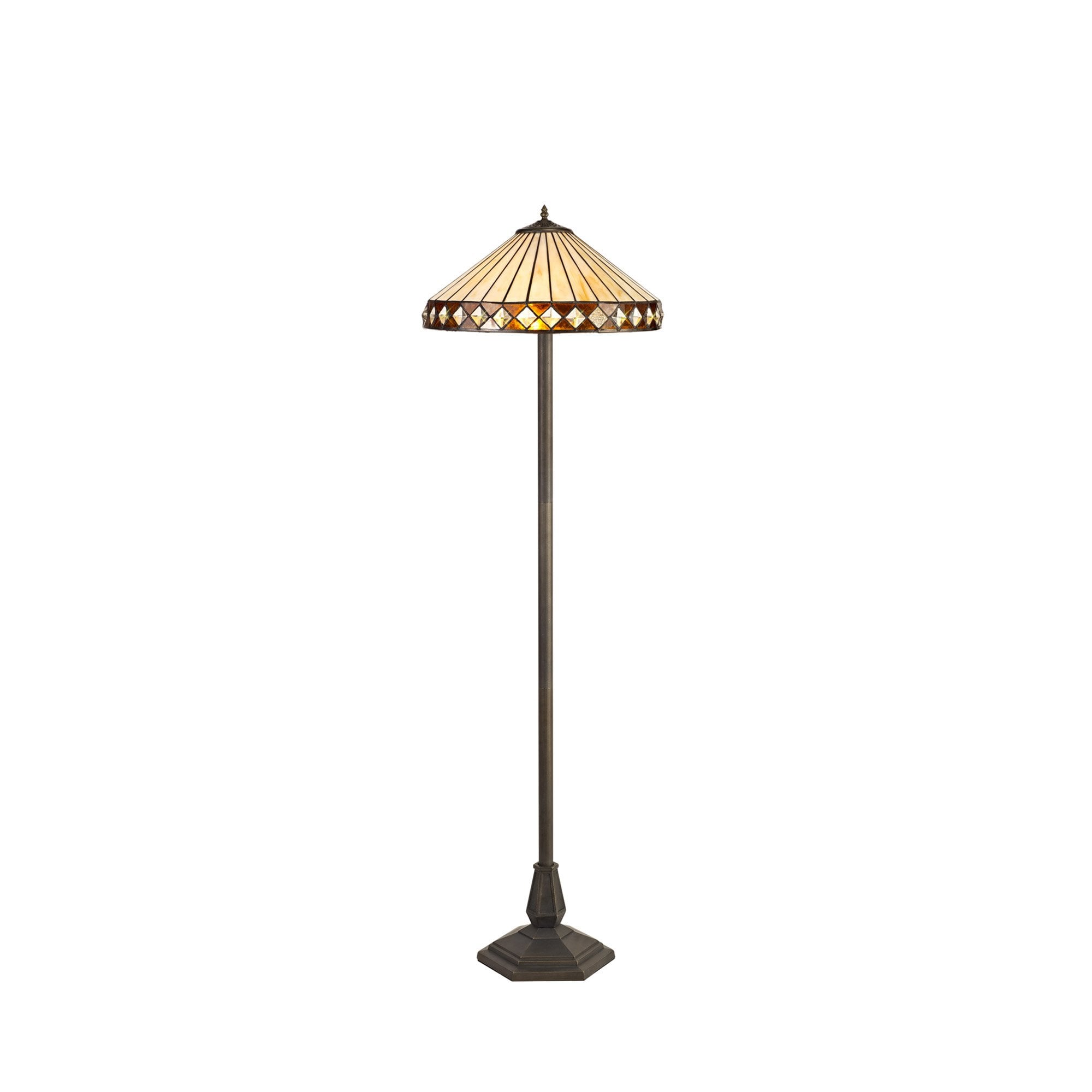 NLK02359 Tink 2 Light Octagonal Floor Lamp With 40cm Tiffany Shade Amber/Chrome/Crystal/Aged Antique Brass