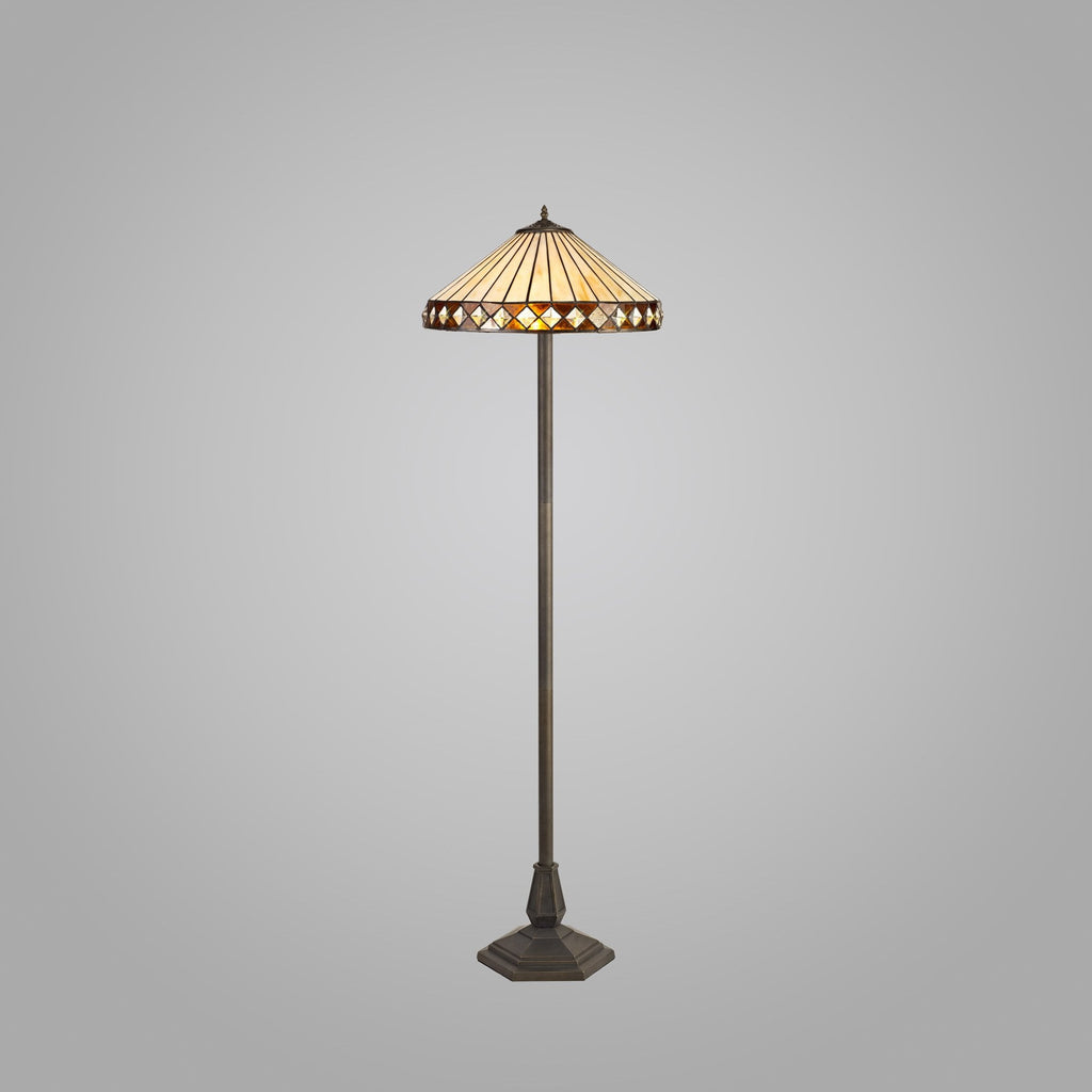 NLK02359 Tink 2 Light Octagonal Floor Lamp With 40cm Tiffany Shade Amber/Chrome/Crystal/Aged Antique Brass