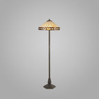 NLK02359 Tink 2 Light Octagonal Floor Lamp With 40cm Tiffany Shade Amber/Chrome/Crystal/Aged Antique Brass