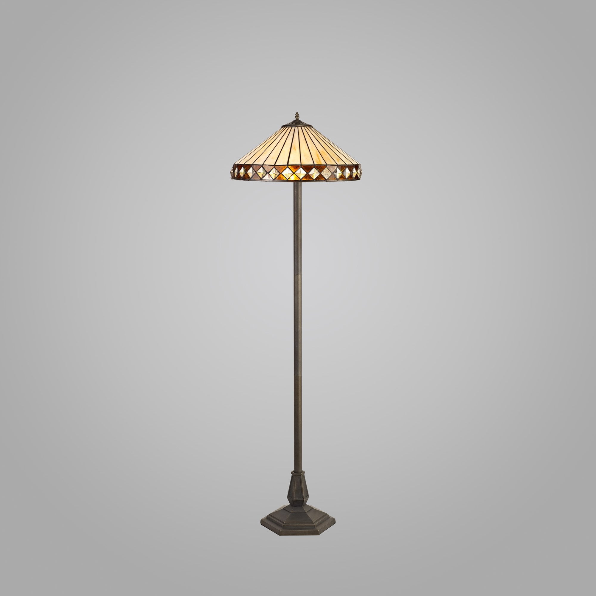 NLK02359 Tink 2 Light Octagonal Floor Lamp With 40cm Tiffany Shade Amber/Chrome/Crystal/Aged Antique Brass