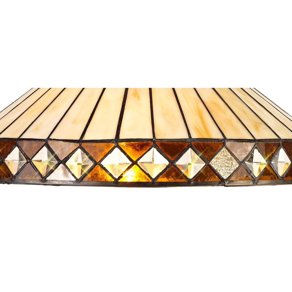 NLK02359 Tink 2 Light Octagonal Floor Lamp With 40cm Tiffany Shade Amber/Chrome/Crystal/Aged Antique Brass