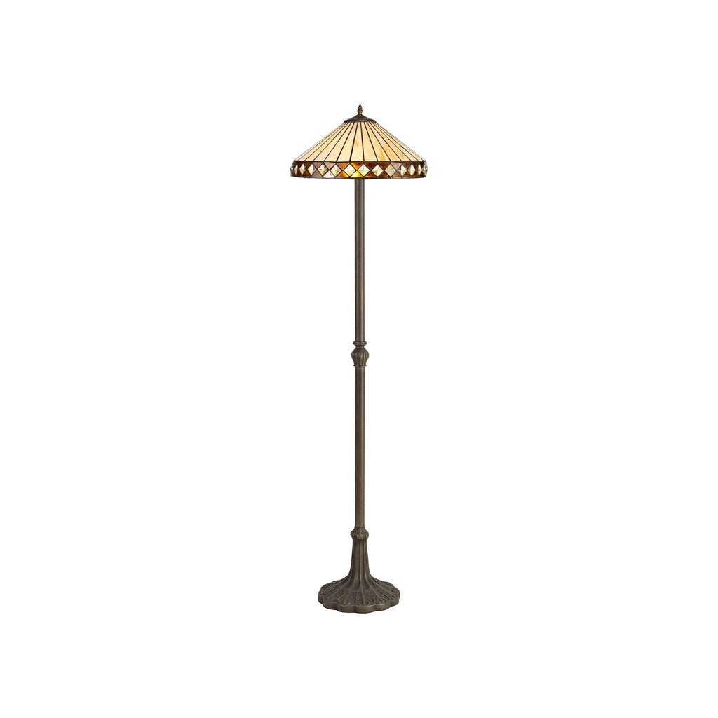 NLK02369 Tink 2 Light Leaf Design Floor Lamp With 40cm Tiffany Shade Amber/Chrome/Crystal/Aged Antique Brass