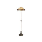 NLK02369 Tink 2 Light Leaf Design Floor Lamp With 40cm Tiffany Shade Amber/Chrome/Crystal/Aged Antique Brass