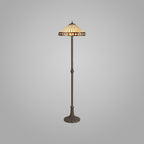 NLK02369 Tink 2 Light Leaf Design Floor Lamp With 40cm Tiffany Shade Amber/Chrome/Crystal/Aged Antique Brass