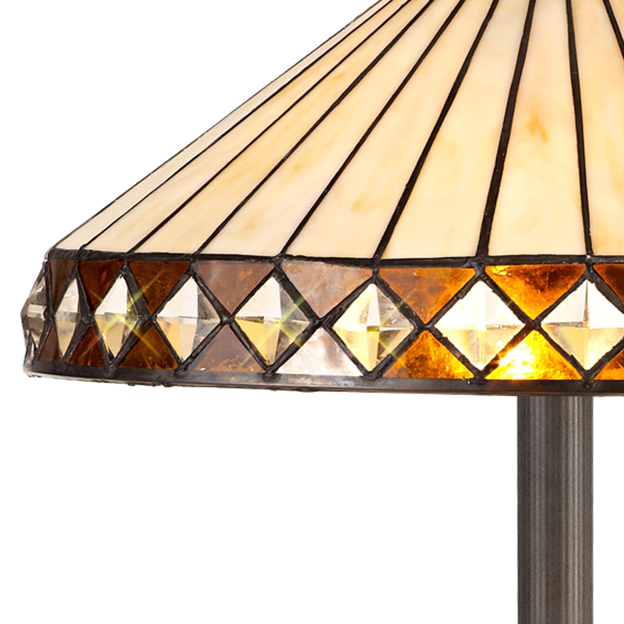 NLK02369 Tink 2 Light Leaf Design Floor Lamp With 40cm Tiffany Shade Amber/Chrome/Crystal/Aged Antique Brass