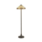 NLK02379 Tink 2 Light Stepped Design Floor Lamp With 40cm Tiffany Shade Amber/Chrome/Crystal/Aged Antique Brass