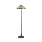 NLK02379 Tink 2 Light Stepped Design Floor Lamp With 40cm Tiffany Shade Amber/Chrome/Crystal/Aged Antique Brass