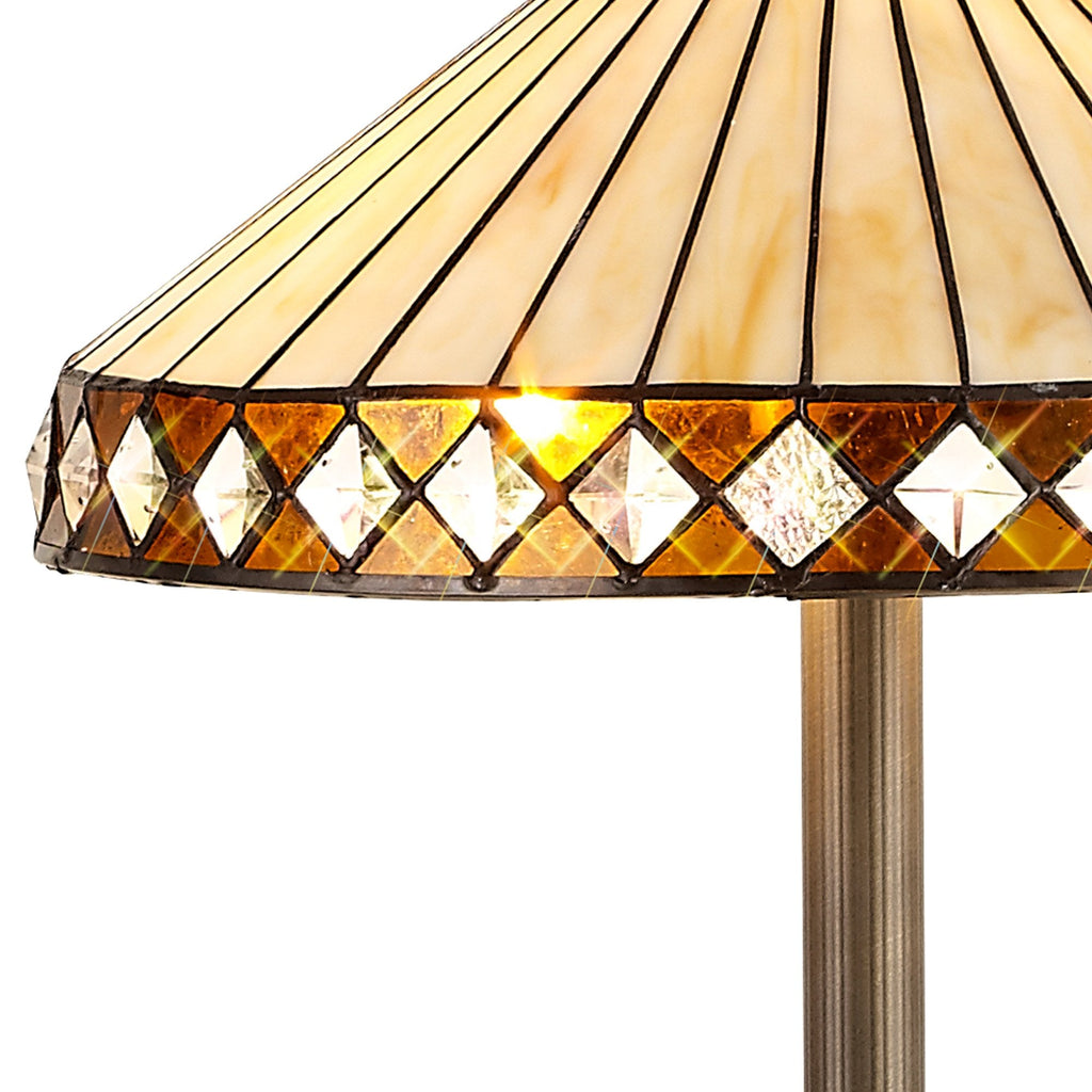 NLK02379 Tink 2 Light Stepped Design Floor Lamp With 40cm Tiffany Shade Amber/Chrome/Crystal/Aged Antique Brass