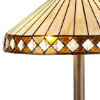 NLK02379 Tink 2 Light Stepped Design Floor Lamp With 40cm Tiffany Shade Amber/Chrome/Crystal/Aged Antique Brass