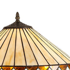 NLK02379 Tink 2 Light Stepped Design Floor Lamp With 40cm Tiffany Shade Amber/Chrome/Crystal/Aged Antique Brass