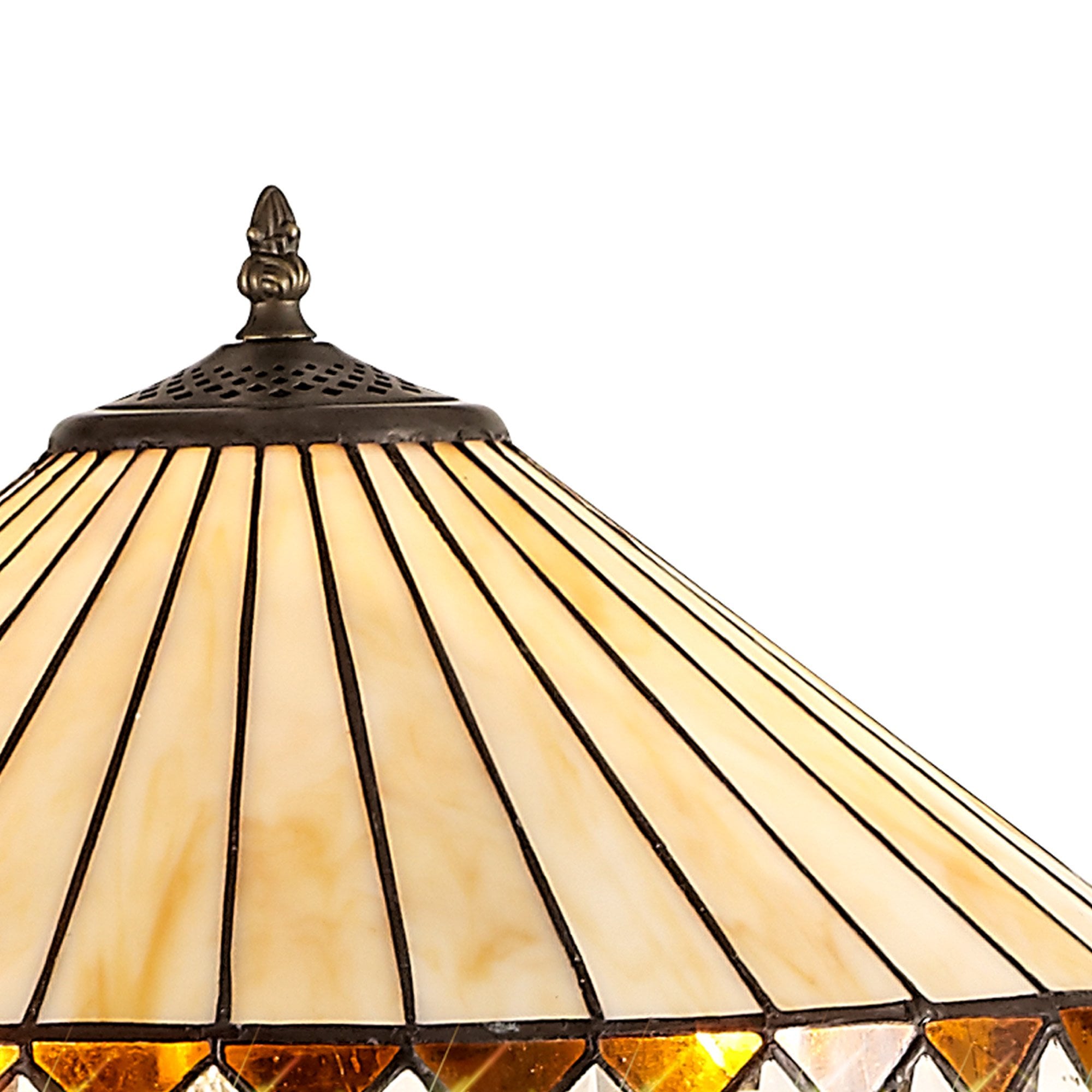NLK02379 Tink 2 Light Stepped Design Floor Lamp With 40cm Tiffany Shade Amber/Chrome/Crystal/Aged Antique Brass