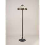 NLK02379 Tink 2 Light Stepped Design Floor Lamp With 40cm Tiffany Shade Amber/Chrome/Crystal/Aged Antique Brass