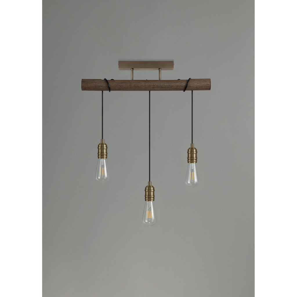 NL77459 Tuba Flush Ceiling 3 Light Medium Oak/Antique Brass