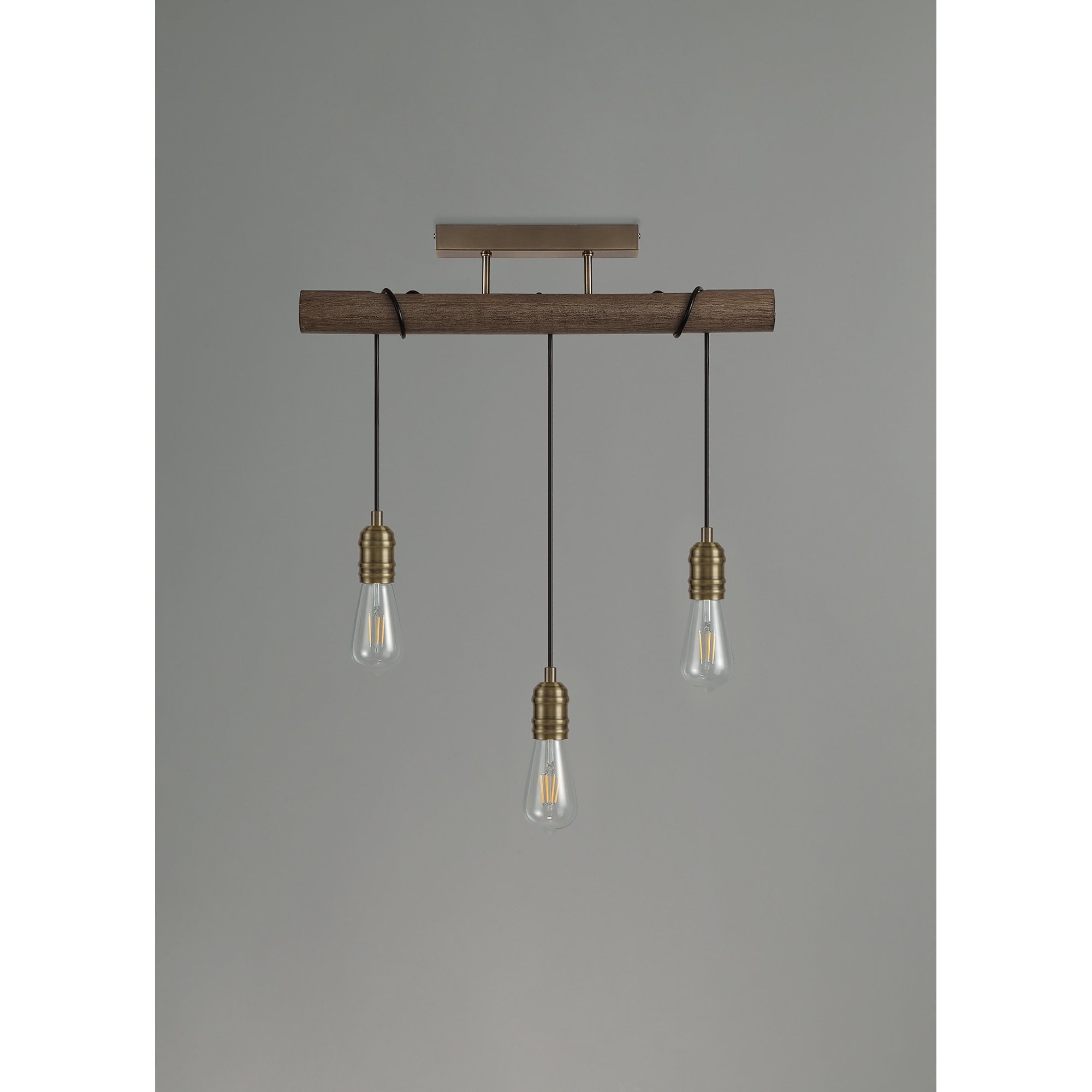 NL77459 Tuba Flush Ceiling 3 Light Medium Oak/Antique Brass