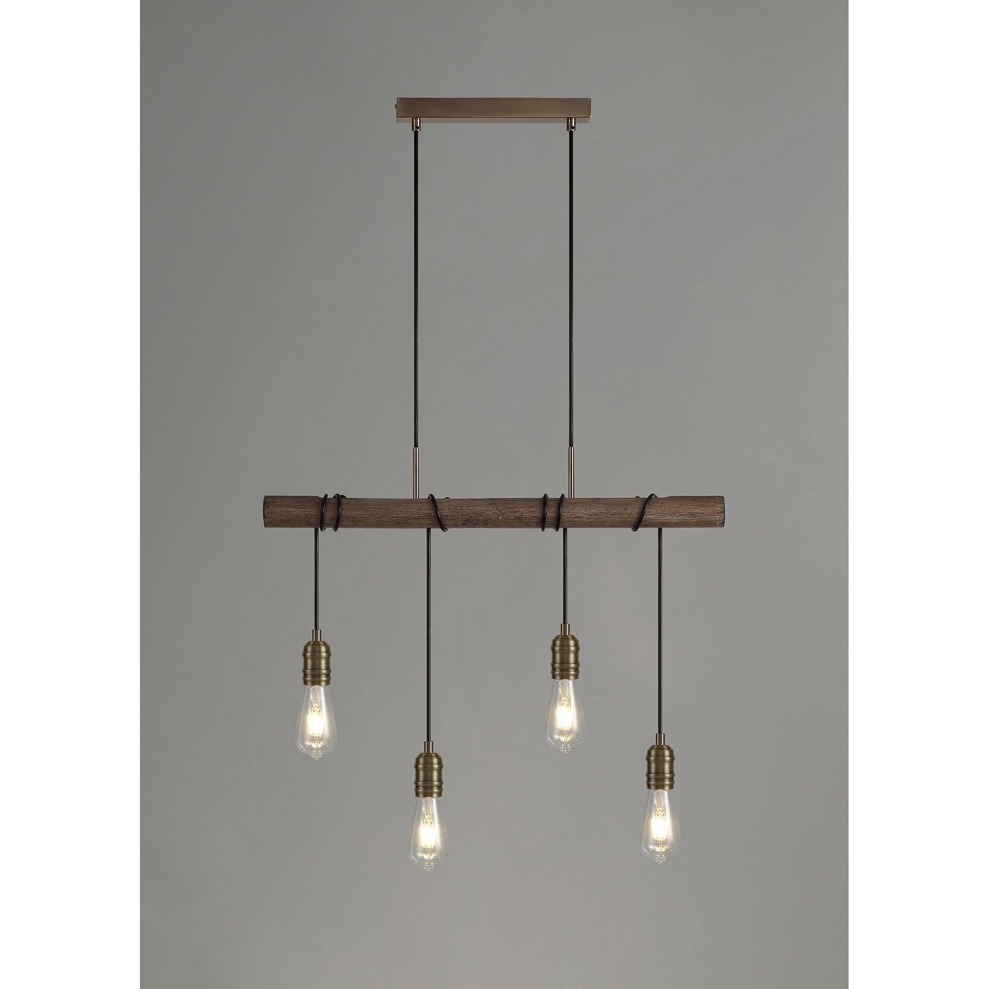 NL77469 Tuba Bar Pendant 4 Light Medium Oak/Antique Brass
