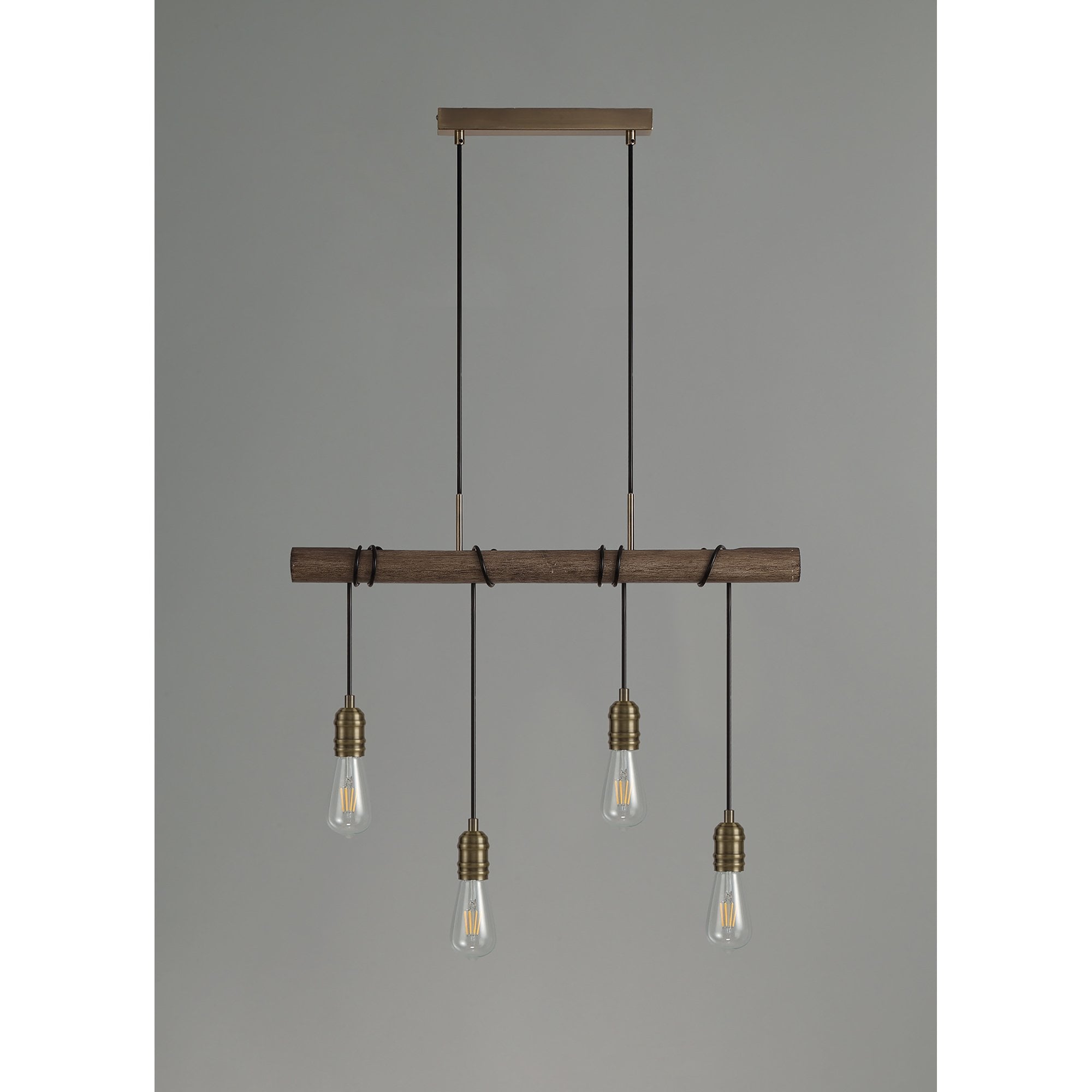 NL77469 Tuba Bar Pendant 4 Light Medium Oak/Antique Brass