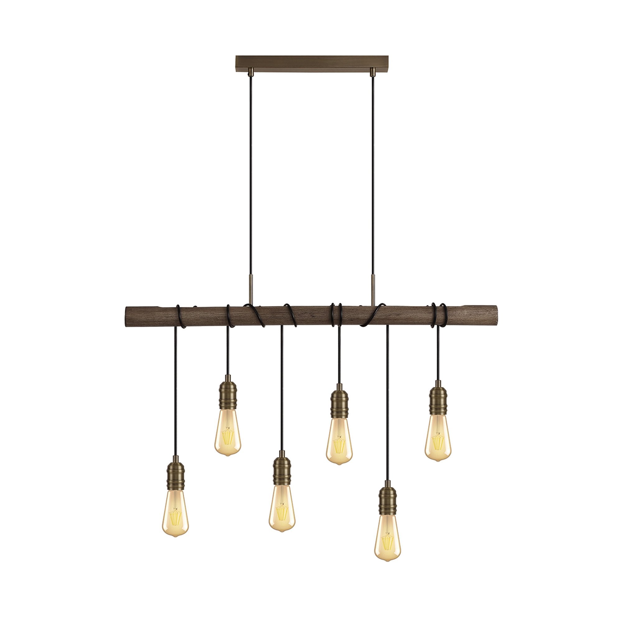 NL77479 Tuba Bar Pendant 6 Ligt Medium Oak/Antique Brass