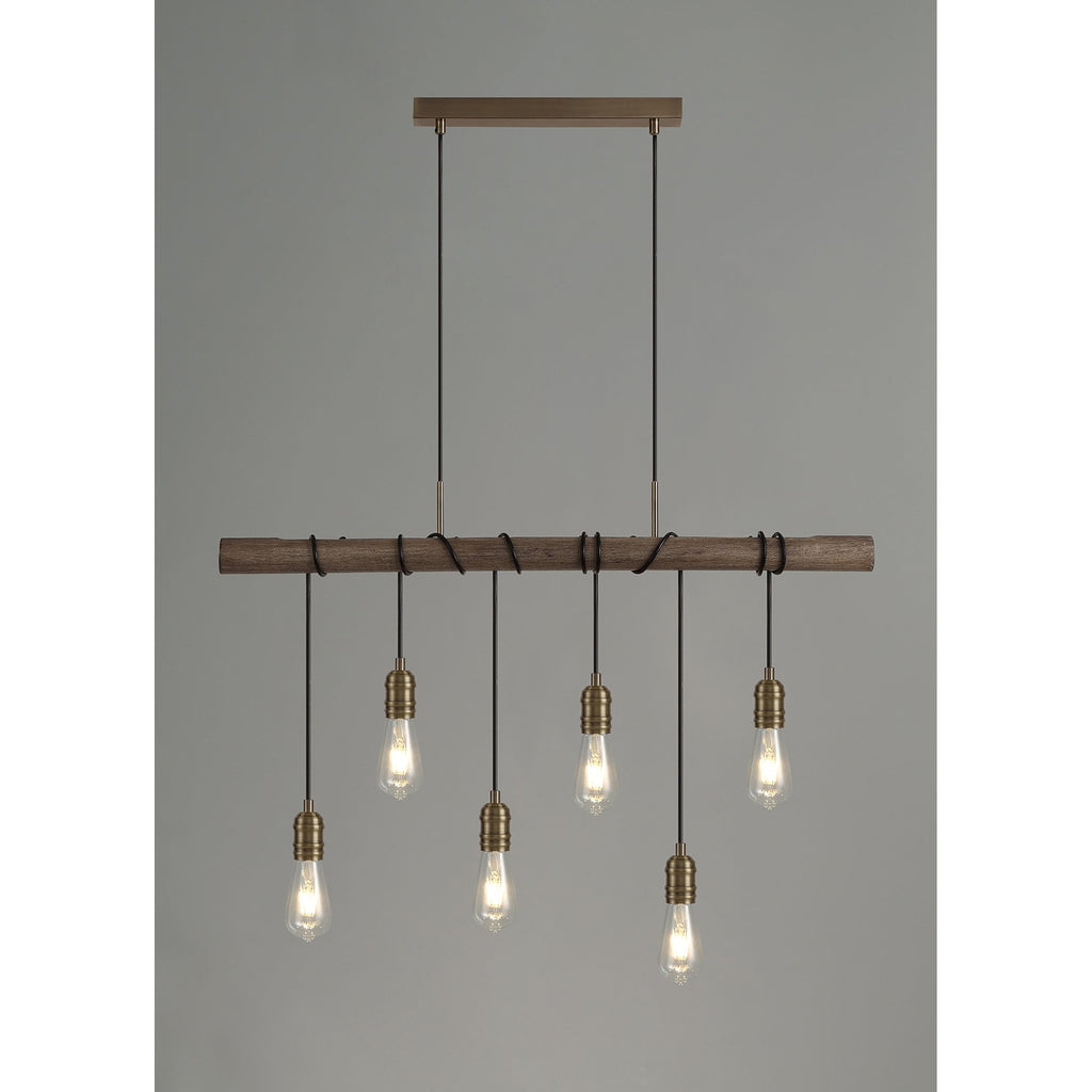 NL77479 Tuba Bar Pendant 6 Ligt Medium Oak/Antique Brass