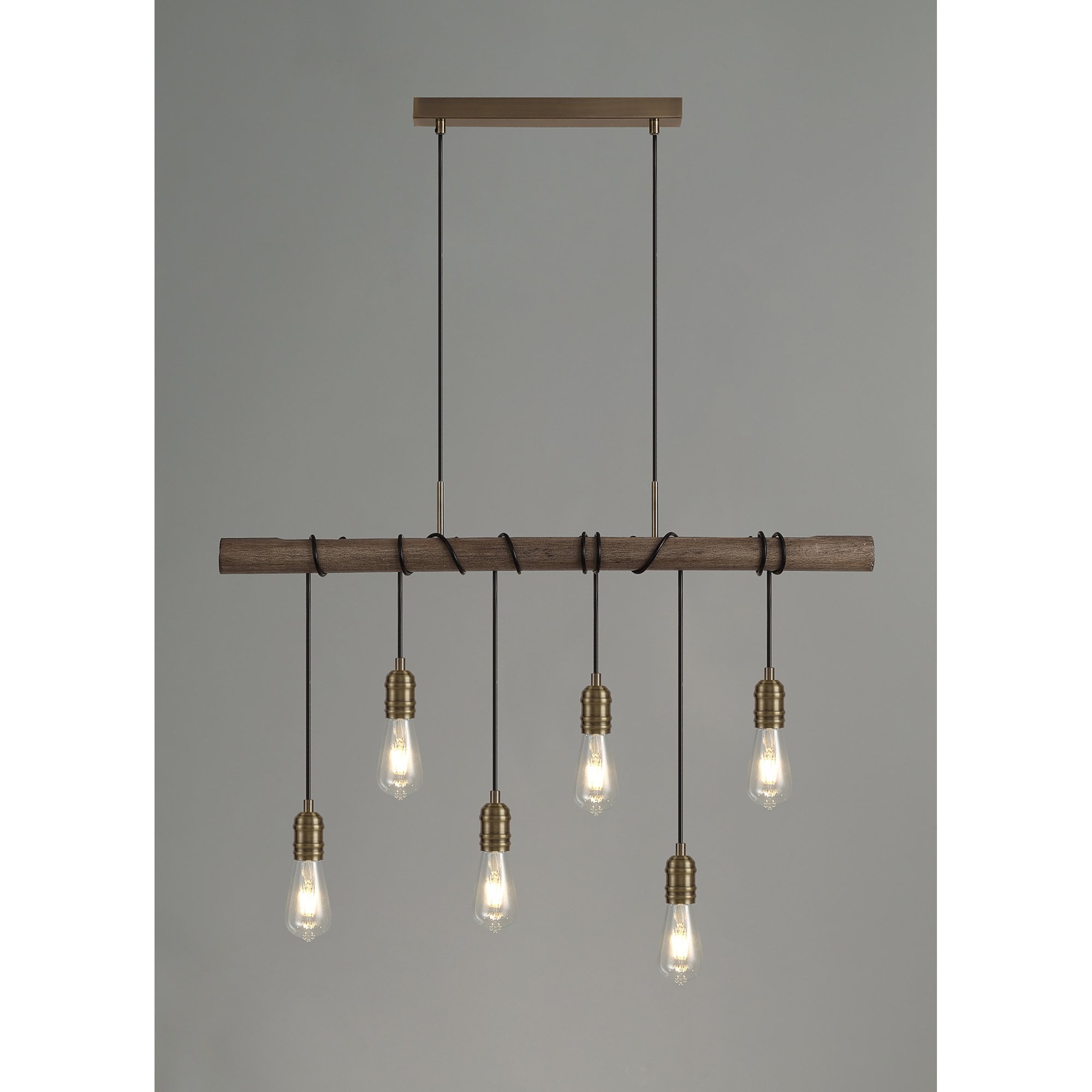 NL77479 Tuba Bar Pendant 6 Ligt Medium Oak/Antique Brass
