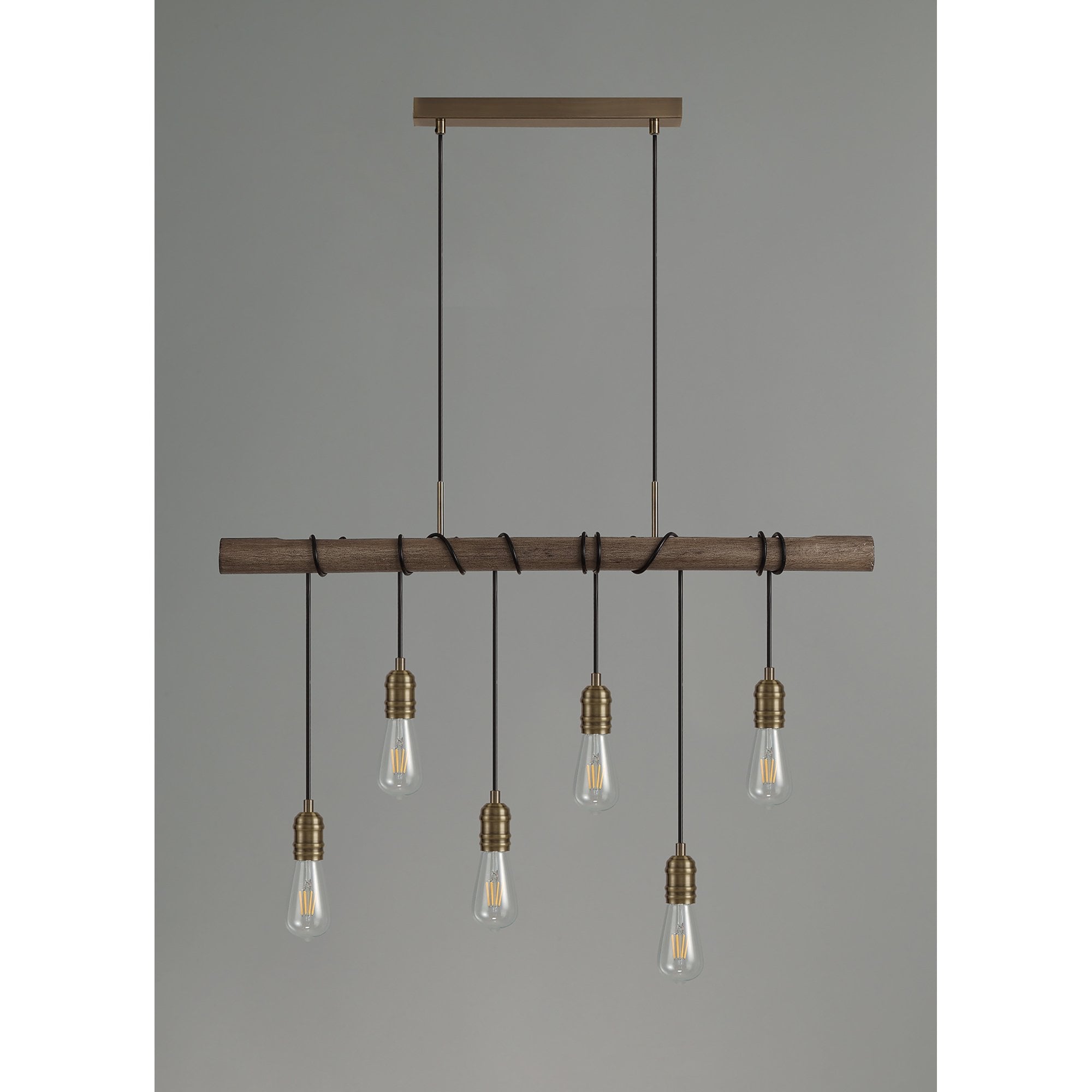 NL77479 Tuba Bar Pendant 6 Ligt Medium Oak/Antique Brass