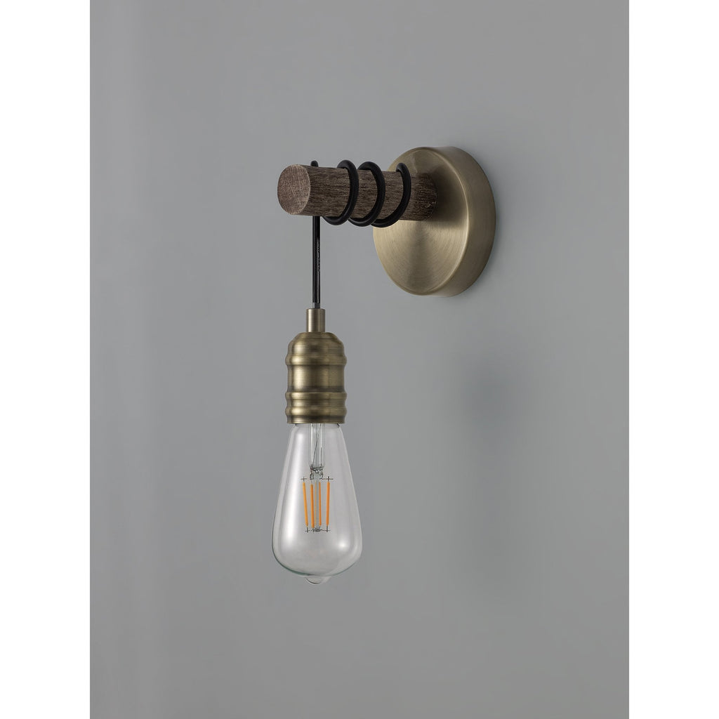 NL77489 Tuba Wall Lamp 1 Light Medium Oak/Antique Brass
