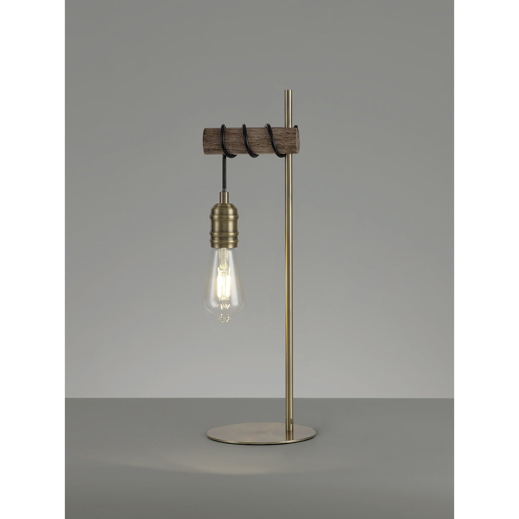 NL77499 Tuba Table Lamp 1 Light Medium Oak/Antique Brass