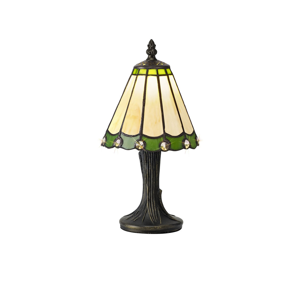 NL72259 Umbrian Tiffany Table Lamp Cream/Green/Clear Crystal Shade