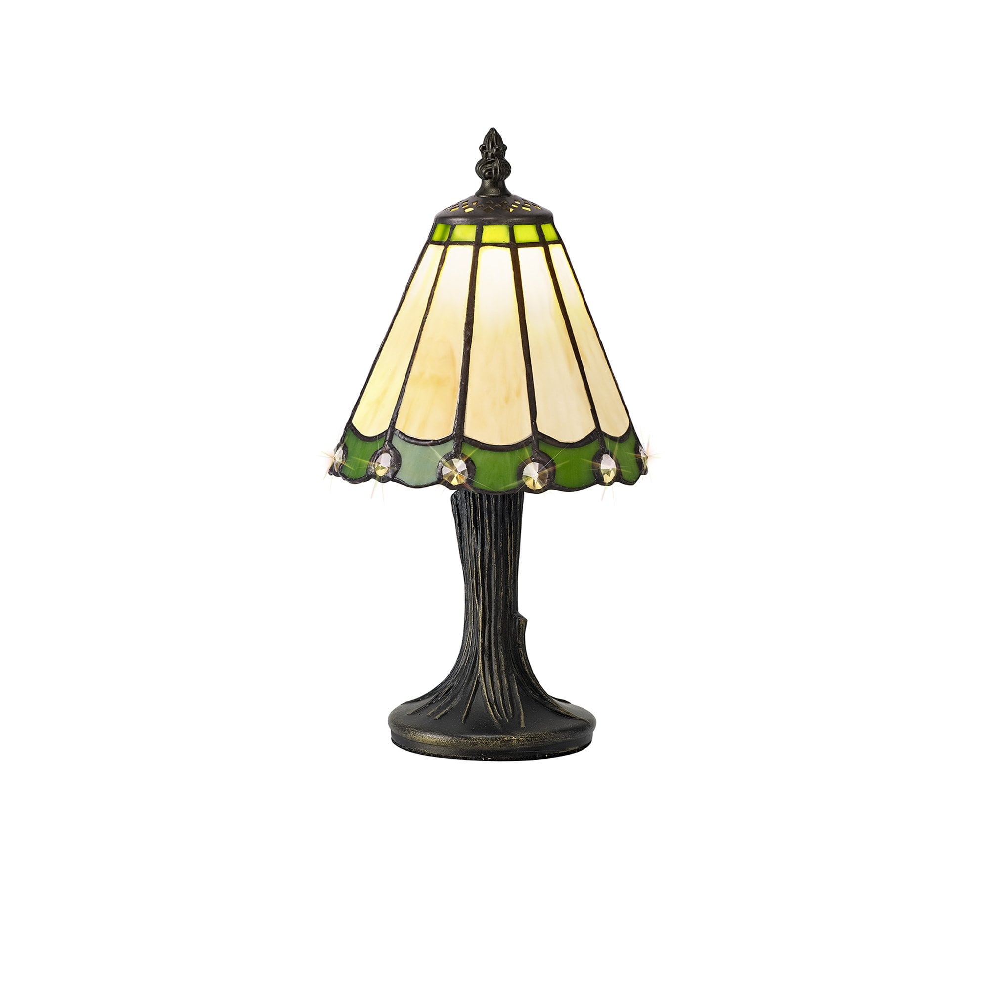 NL72259 Umbrian Tiffany Table Lamp Cream/Green/Clear Crystal Shade