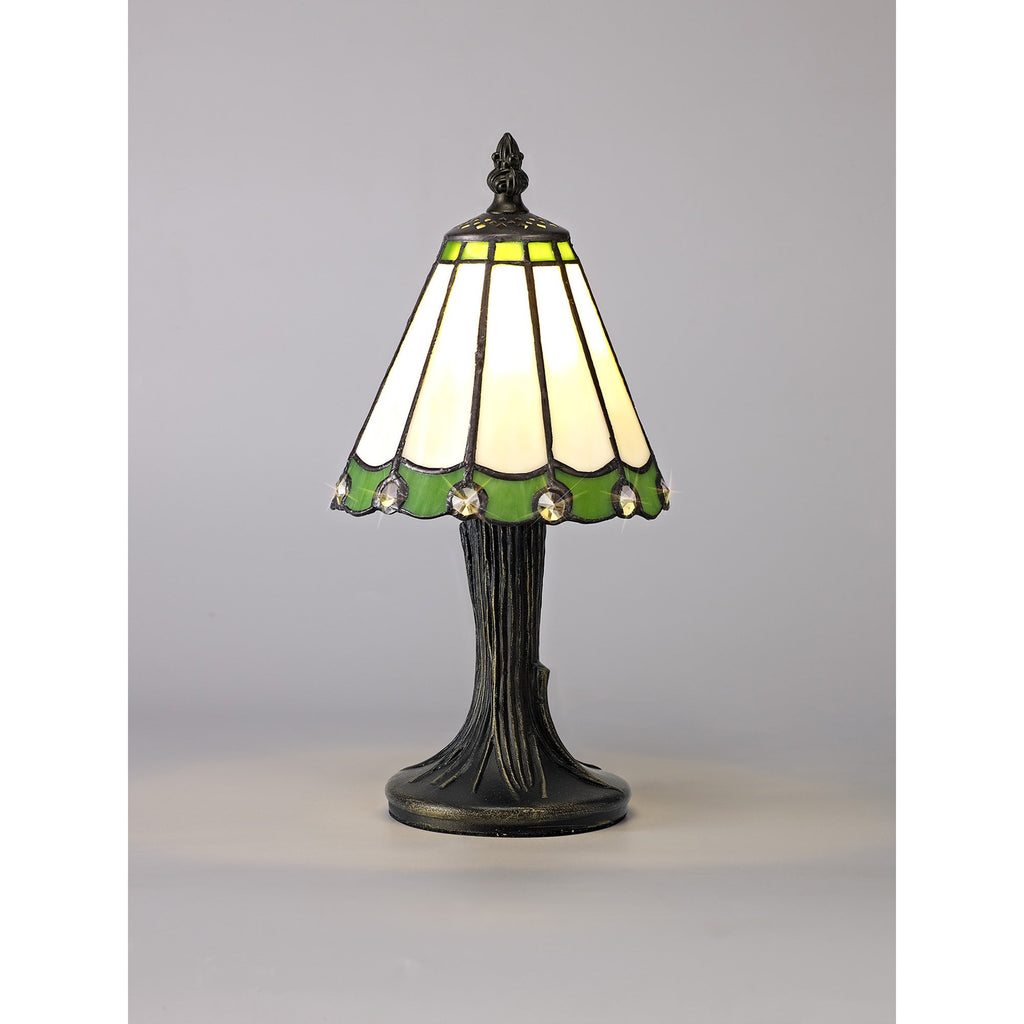 NL72259 Umbrian Tiffany Table Lamp Cream/Green/Clear Crystal Shade
