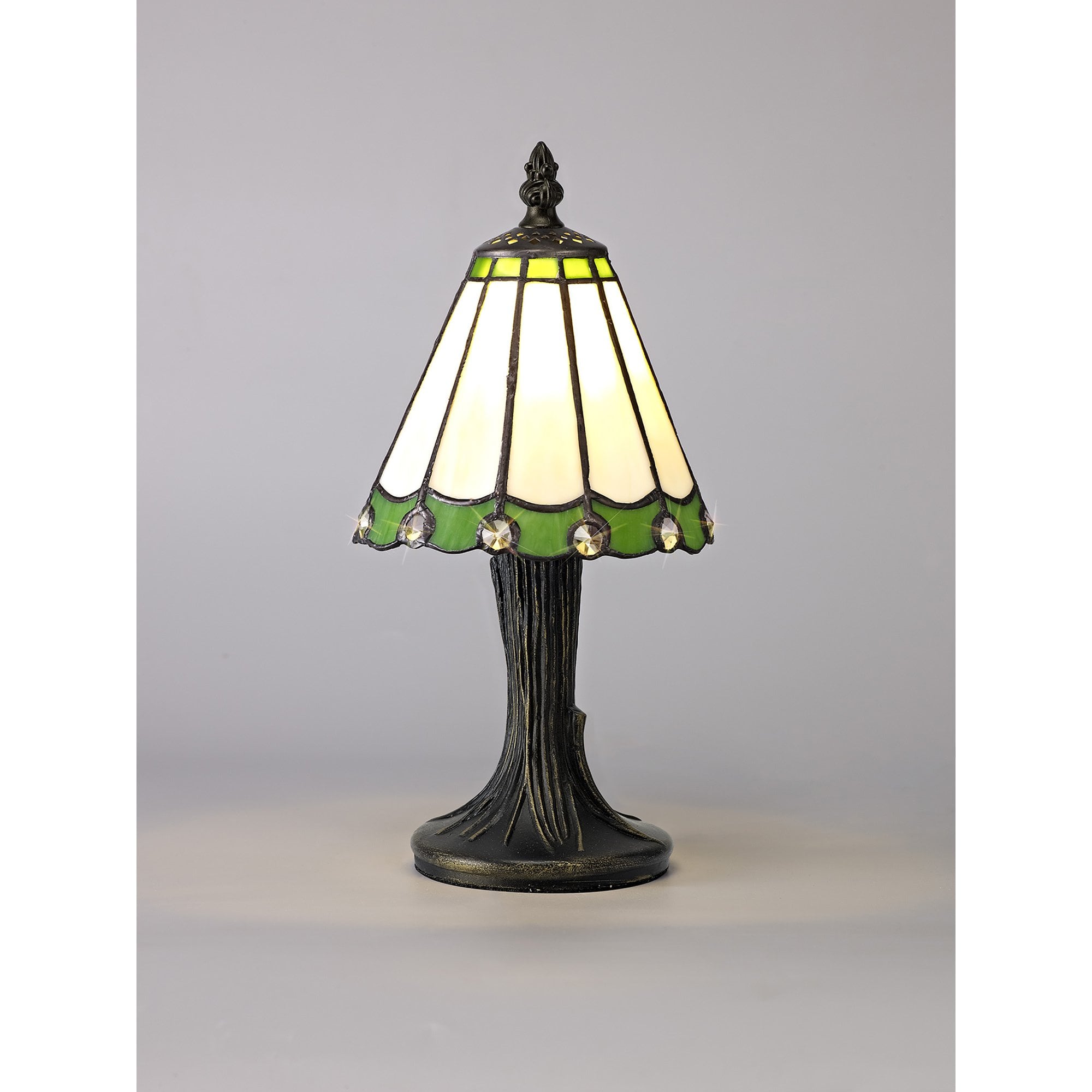 NL72259 Umbrian Tiffany Table Lamp Cream/Green/Clear Crystal Shade