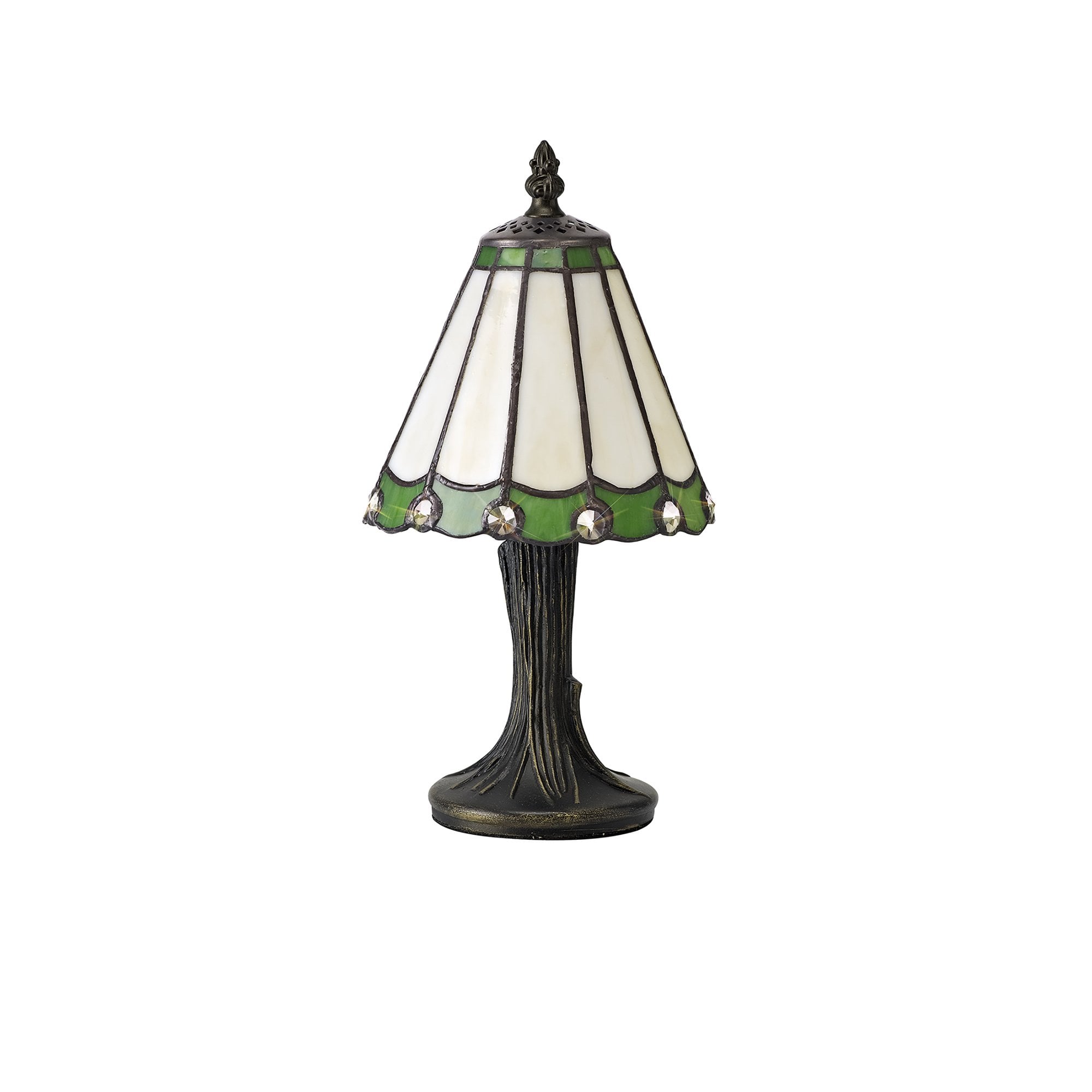 NL72259 Umbrian Tiffany Table Lamp Cream/Green/Clear Crystal Shade