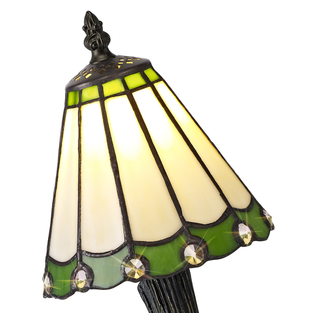 NL72259 Umbrian Tiffany Table Lamp Cream/Green/Clear Crystal Shade