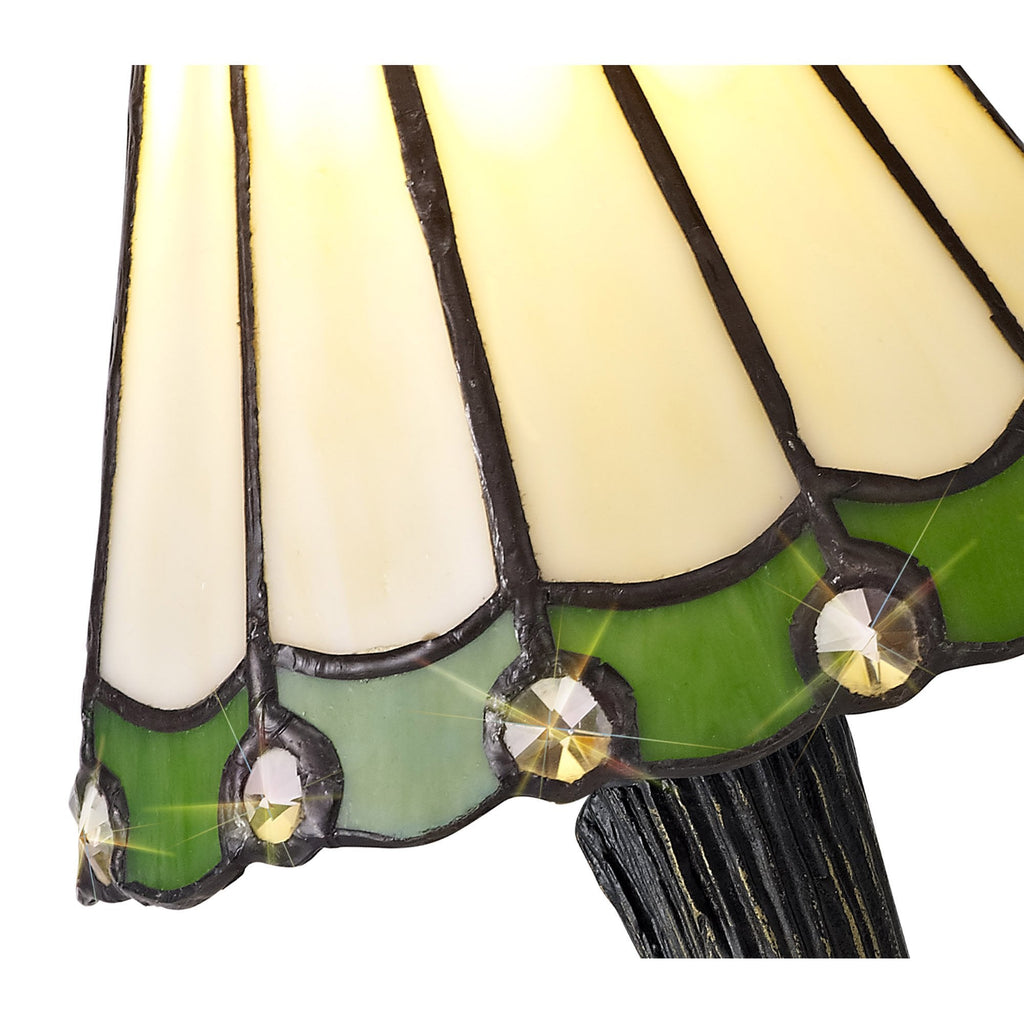 NL72259 Umbrian Tiffany Table Lamp Cream/Green/Clear Crystal Shade