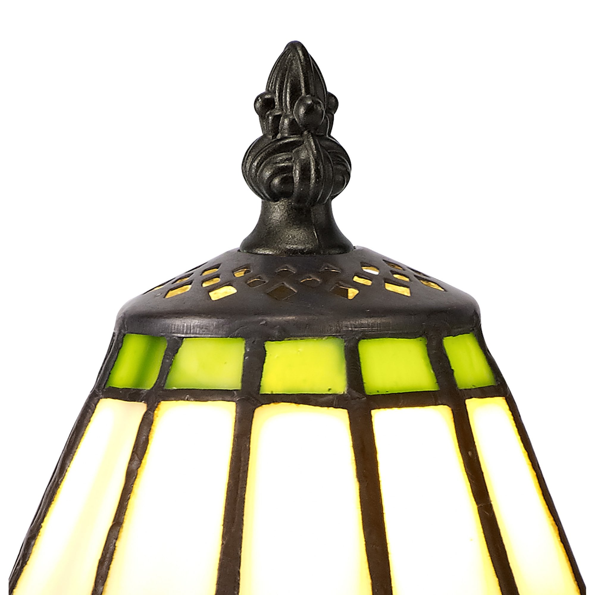 NL72259 Umbrian Tiffany Table Lamp Cream/Green/Clear Crystal Shade