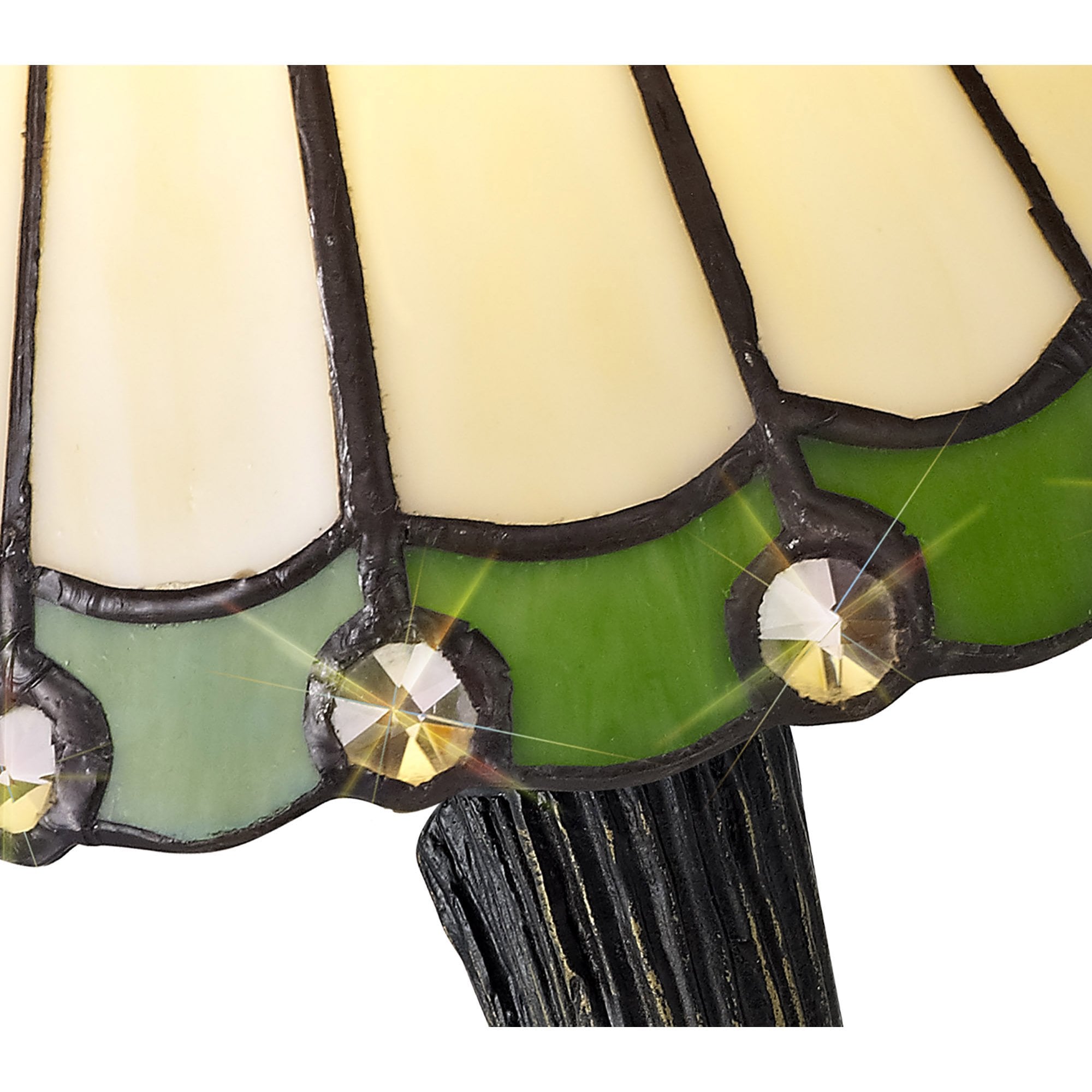 NL72259 Umbrian Tiffany Table Lamp Cream/Green/Clear Crystal Shade