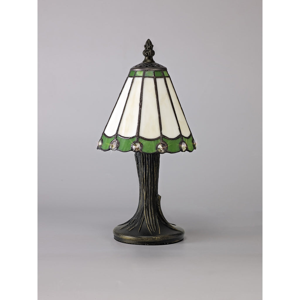 NL72259 Umbrian Tiffany Table Lamp Cream/Green/Clear Crystal Shade