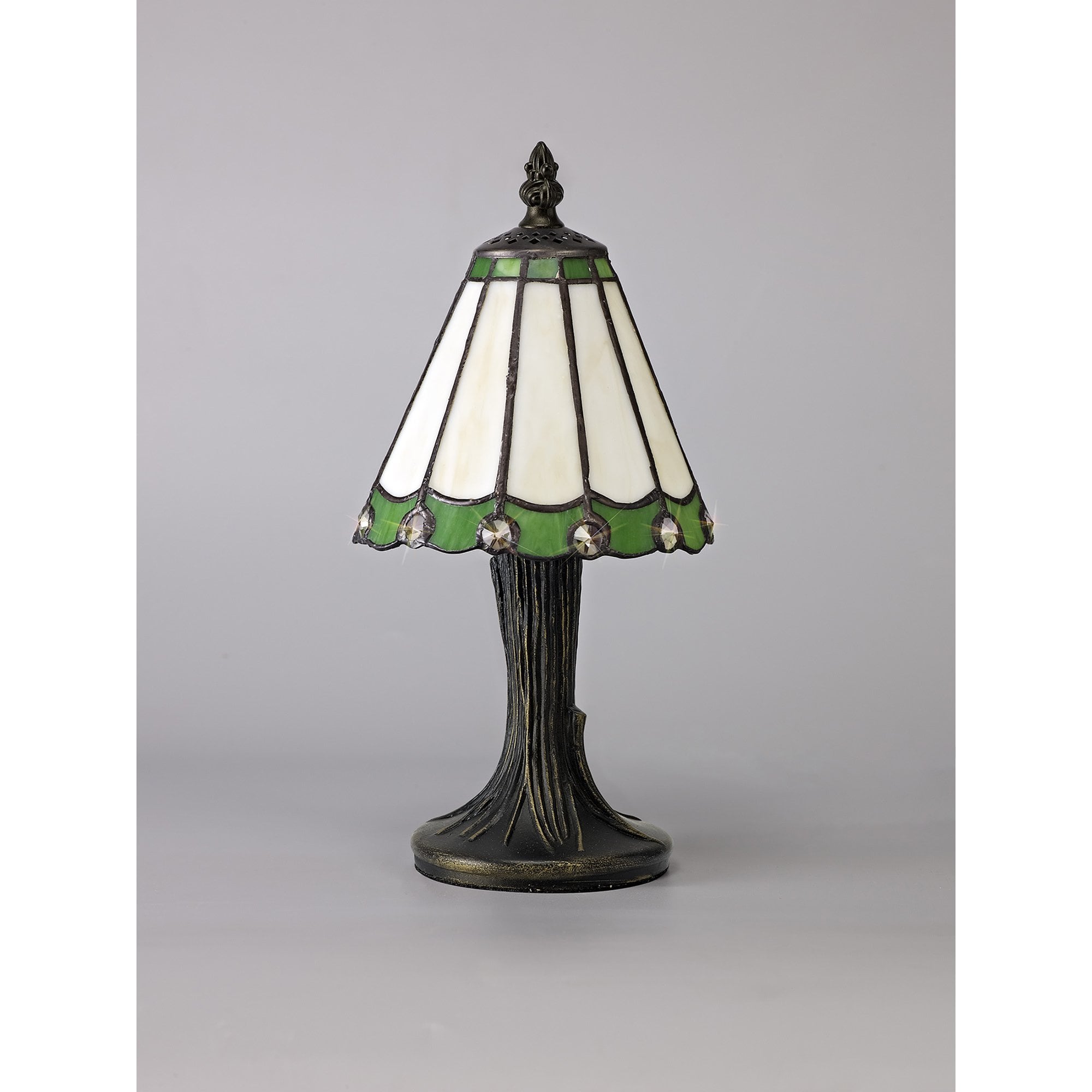 NL72259 Umbrian Tiffany Table Lamp Cream/Green/Clear Crystal Shade