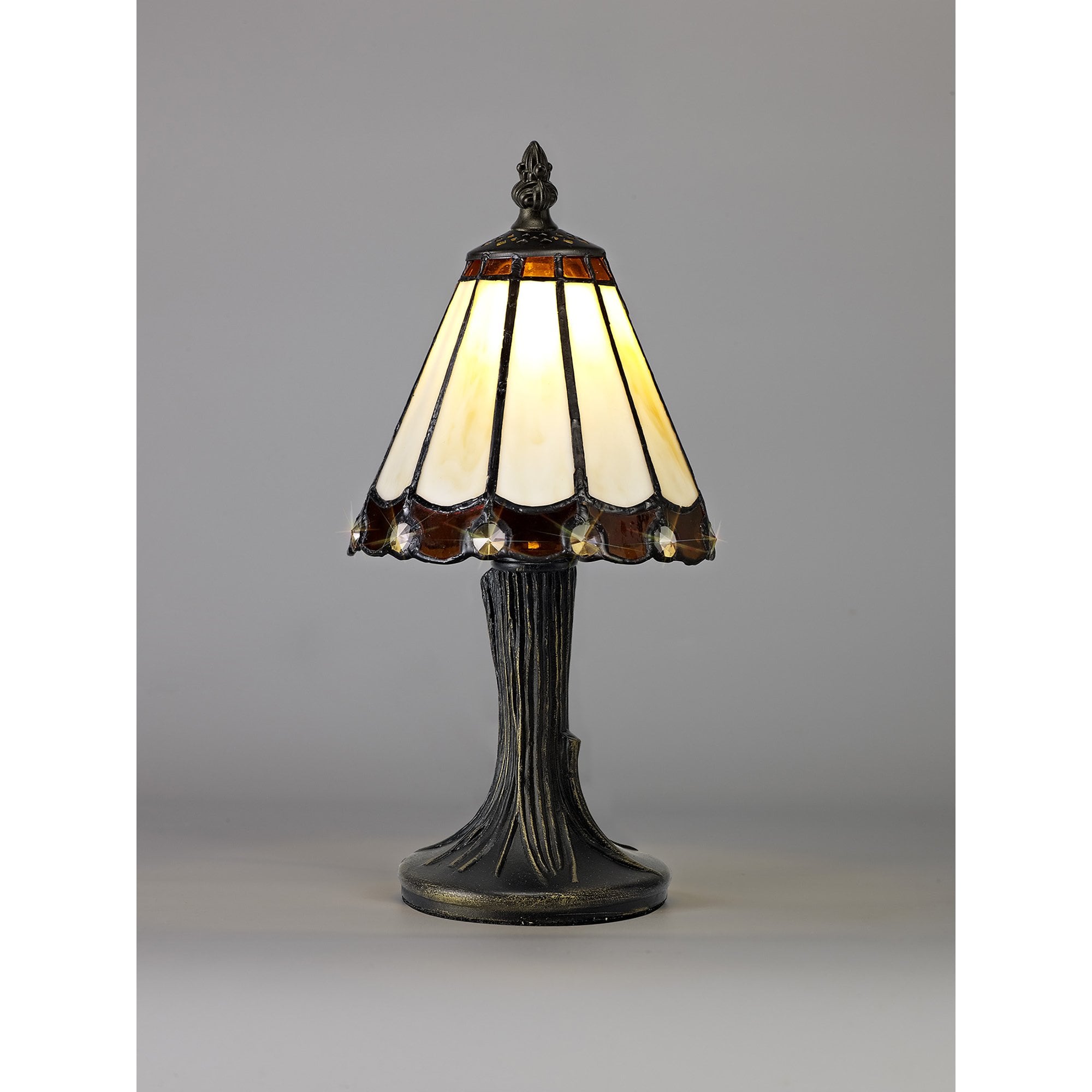 NL72319 Umbrian Tiffany Table Lamp Cream/Brown/Clear Crystal Shade