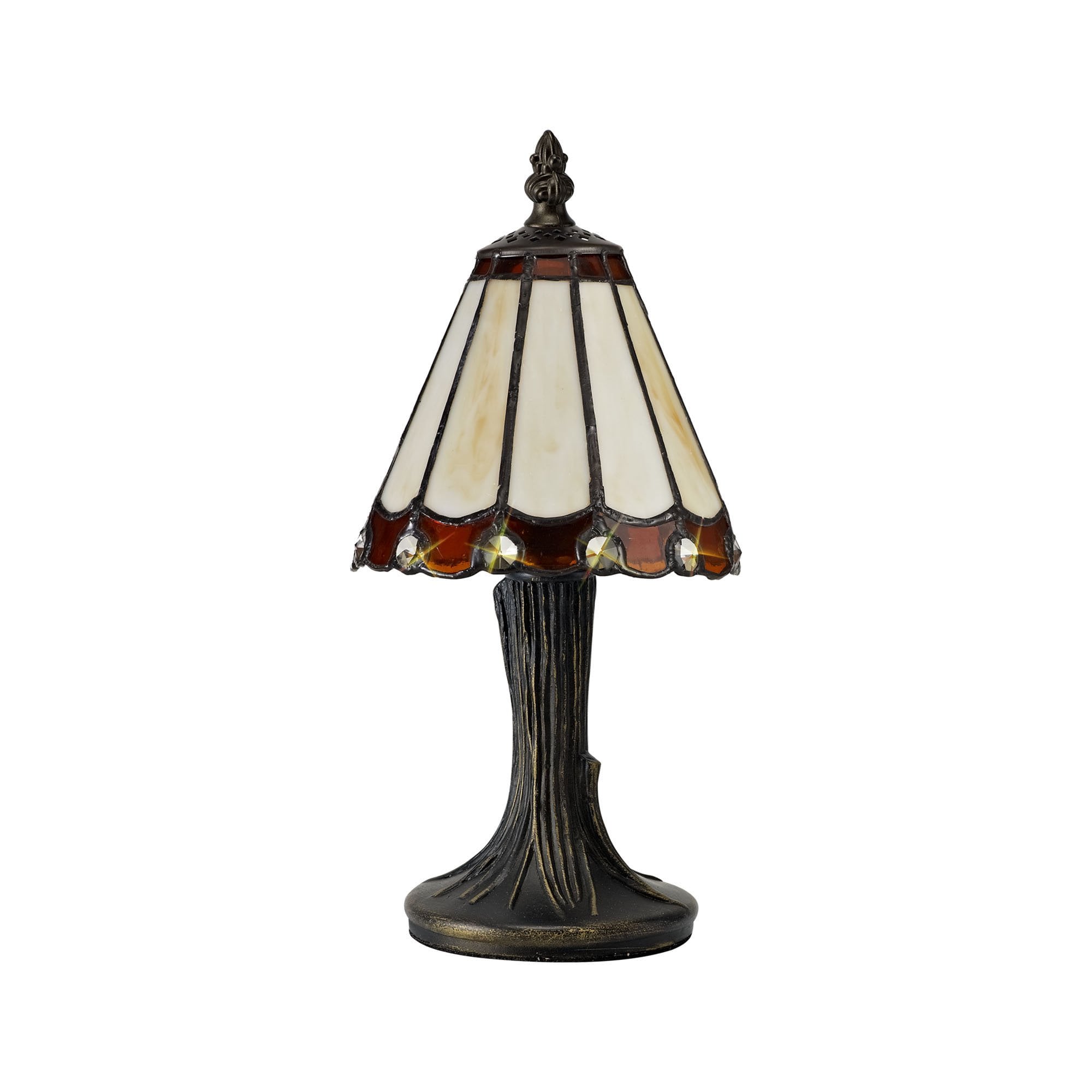 NL72319 Umbrian Tiffany Table Lamp Cream/Brown/Clear Crystal Shade