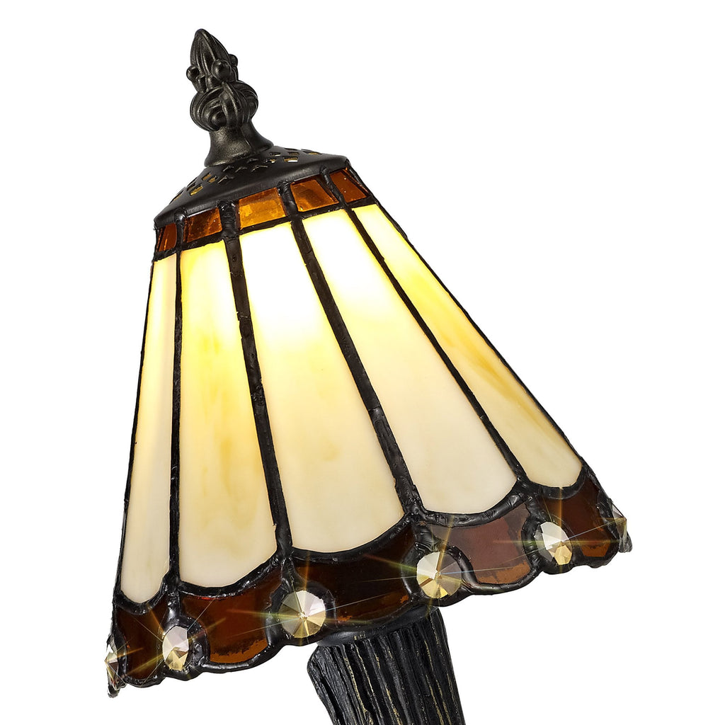 NL72319 Umbrian Tiffany Table Lamp Cream/Brown/Clear Crystal Shade