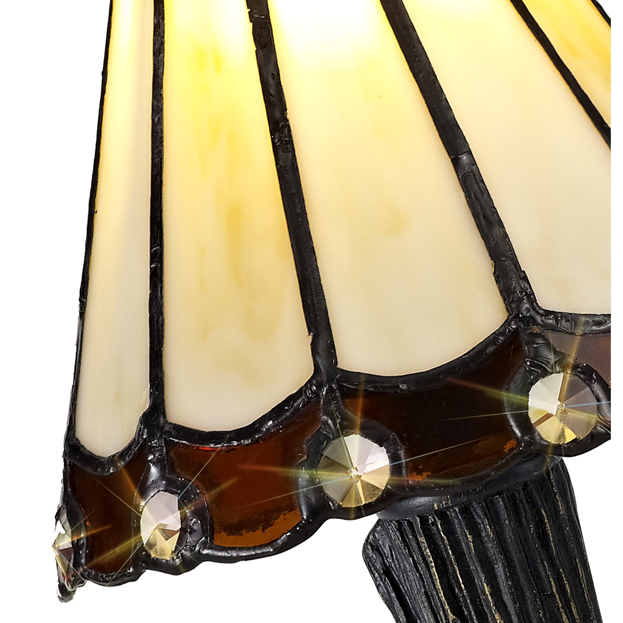 NL72319 Umbrian Tiffany Table Lamp Cream/Brown/Clear Crystal Shade